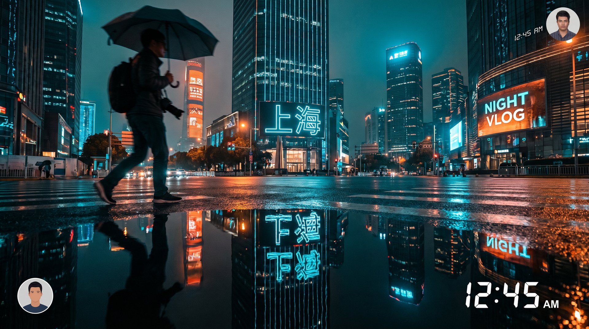 捷克街头城市夜景视频